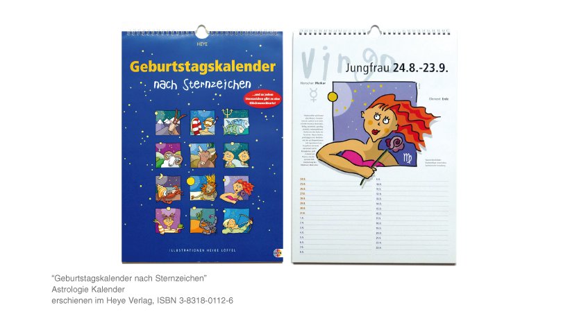 Geburtstagskalender nach Sternzeichen - Astrologie Kalender erschienen im Heye Verlag ISBN 3-8318-0112-6